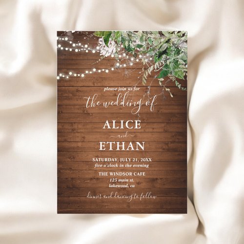 Boho Rustic Wood Greenery Wedding Invitation