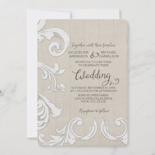 BOHO Rustic Wood n Lace Bohemian Country Chic Invitation