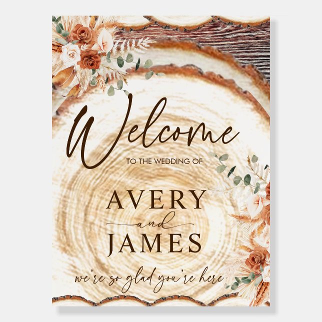 Boho Rustic Wood Ring Wedding Welcome Sign (Front)