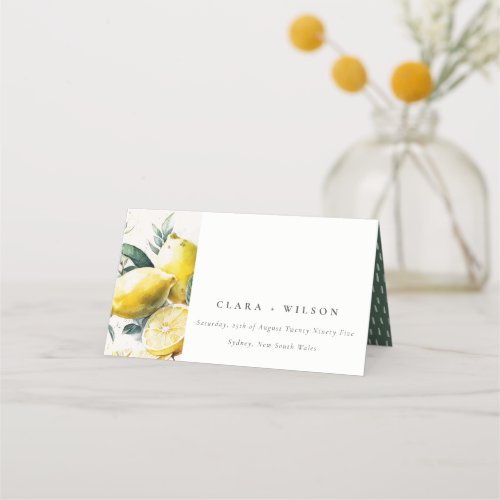 Boho Rustic Yellow Lemon Garden Watercolor Wedding Place Card