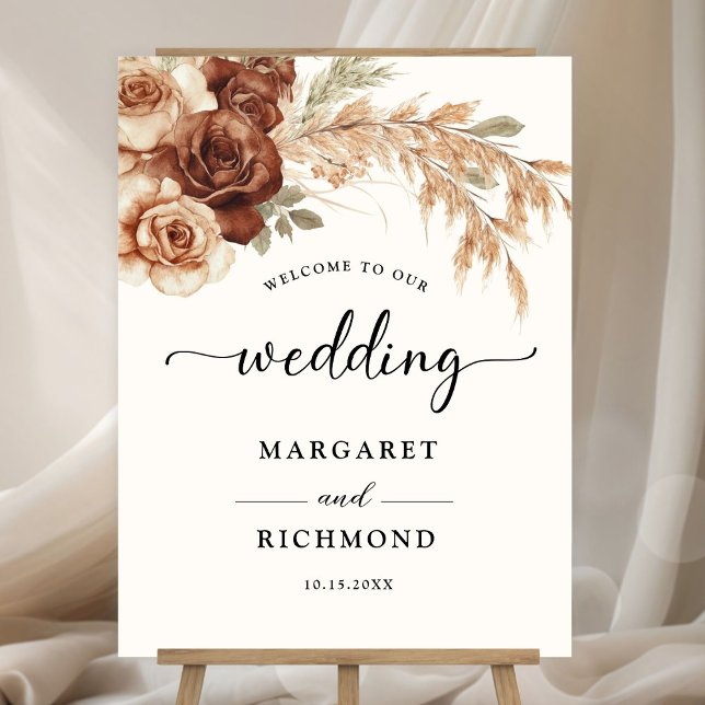 Boho Rusty Terracotta Floral Wedding Welcome Foam Board (Creator Uploaded)