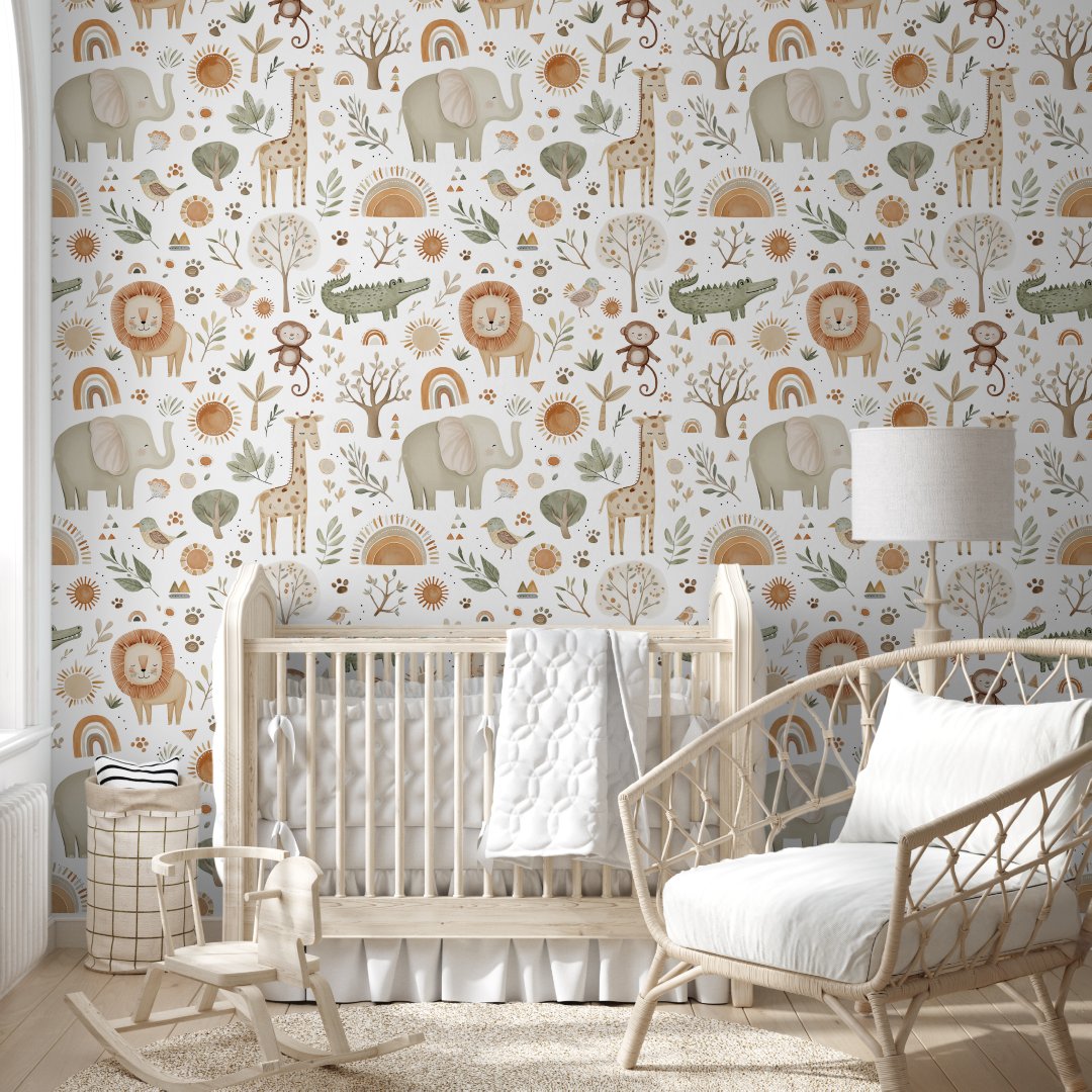 Boho Safari Animal Baby Kids Room Nursery Wallpaper