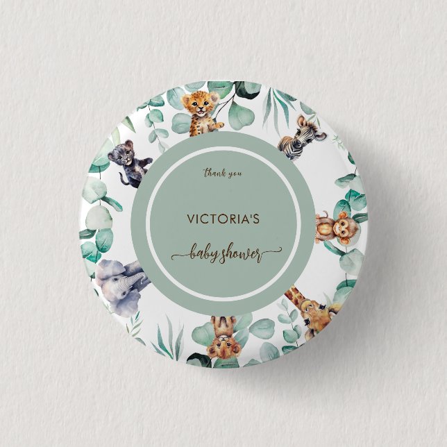 Boho Safari Animal Cute Greenery Baby Shower  Button (Front)