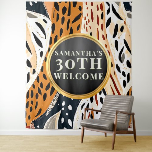 Boho Safari Animal Print 30th Birthday Welcome Tapestry