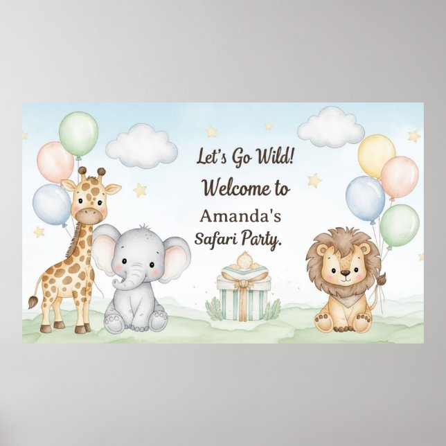 Boho Safari Animals 1st Birthday Paper Poster (Front)