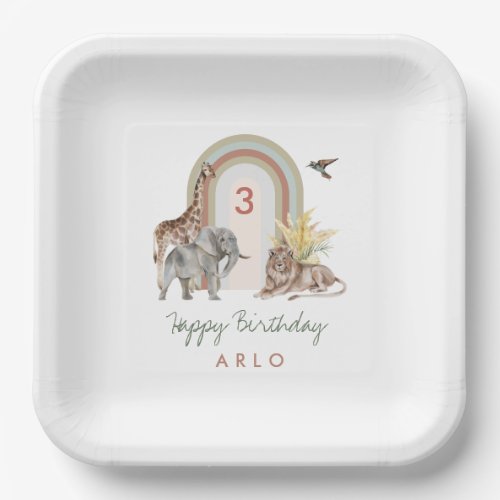 Boho Safari Animals  Arch Birthday Party Paper Plates