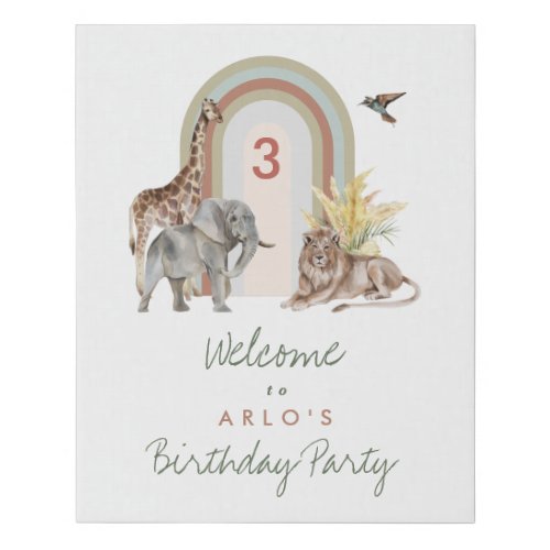 Boho Safari Animals  Arch Birthday Welcome Board Faux Canvas Print