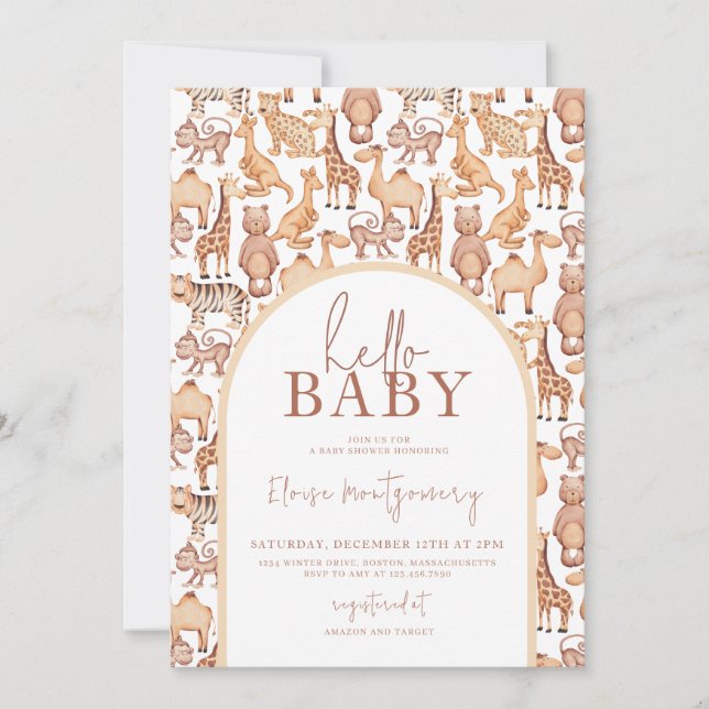 Boho Safari Animals Arch Jungle Baby Shower Invitation (Front)
