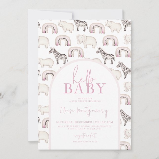 Boho Safari Animals Arch Pastel Baby Shower Invitation (Front)