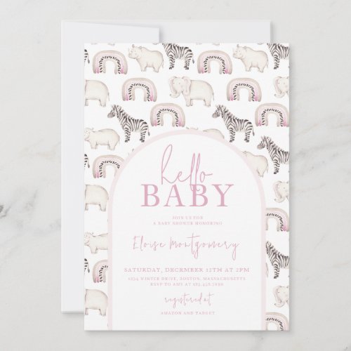 Boho Safari Animals Arch Pastel Baby Shower Invitation