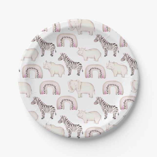 Boho Safari Animals Arch Pastel Baby Shower Paper Plates (Front)
