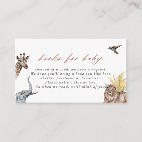 Boho Safari Animals Baby Shower Books for Baby Enc Enclosure Card