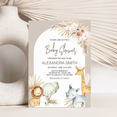 Boho Safari Animals Baby Shower  Invitation