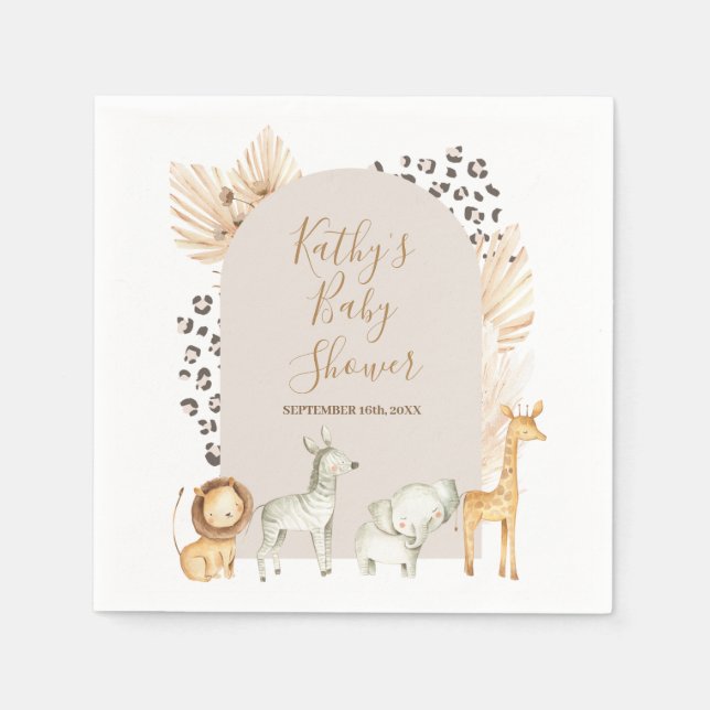 Boho Safari Animals Baby shower Napkin (Front)