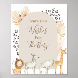 Boho Safari Animals Baby Shower Wishes for Baby Poster