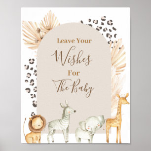 Boho Safari Animals Baby Shower Wishes for Baby Poster