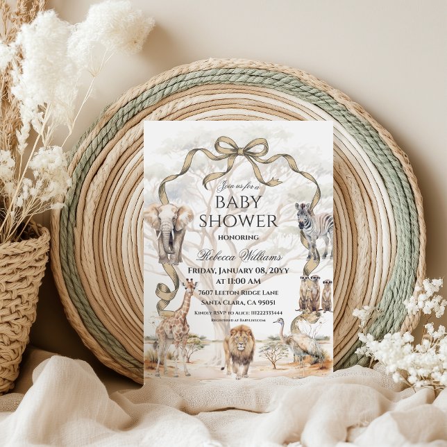 Boho Safari Animals Beige Neutral Baby Shower Invitation (Creator Uploaded)