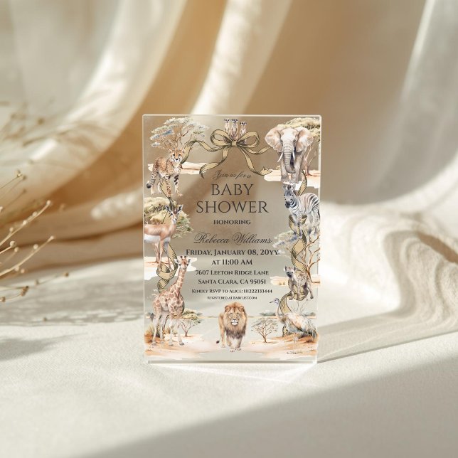 Boho Safari Animals Gender Neutral Baby Shower Acrylic Invitations (Creator Uploaded)