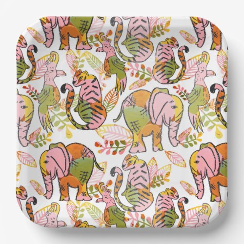 Boho Safari Animals Jungle Leaves Tween Birthday Paper Plates