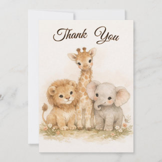 Boho Safari Animals Lion Giraffe Elephant Neutral Invitation