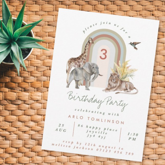 Boho Safari Animals & Rainbow Arch Birthday Party  Invitation (Creator Uploaded)