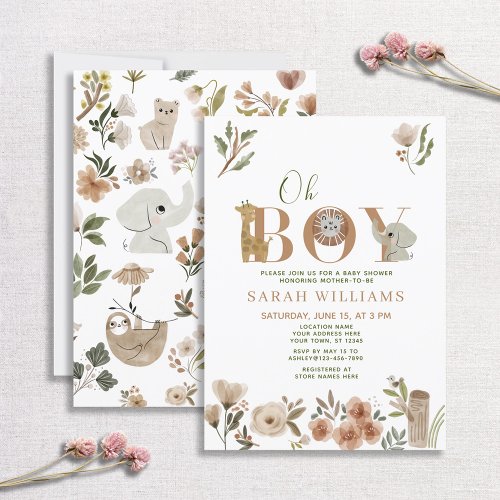 Boho Safari Animals Sweet Baby Boy Baby Shower Invitation