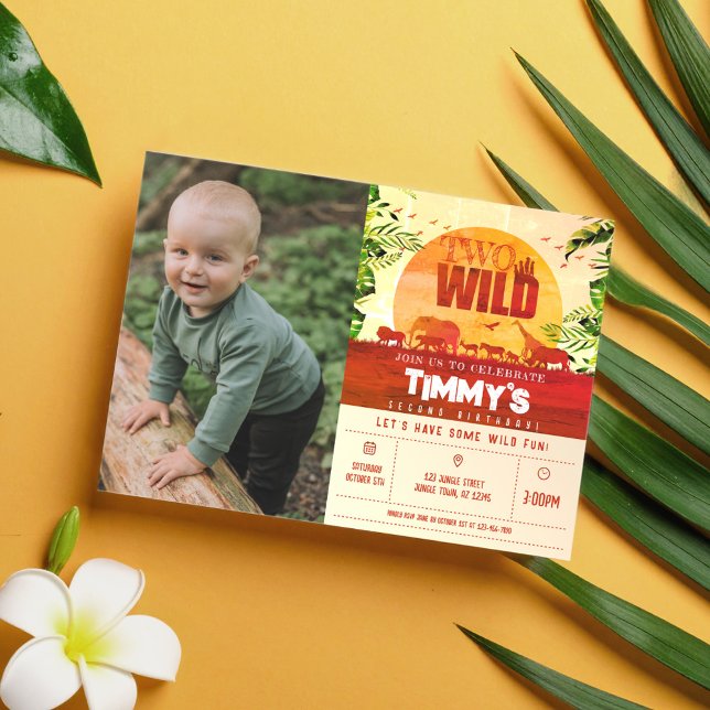 Boho Safari Animals Two Wild Photo 2nd Birthday Invitation (Creator Uploaded)
