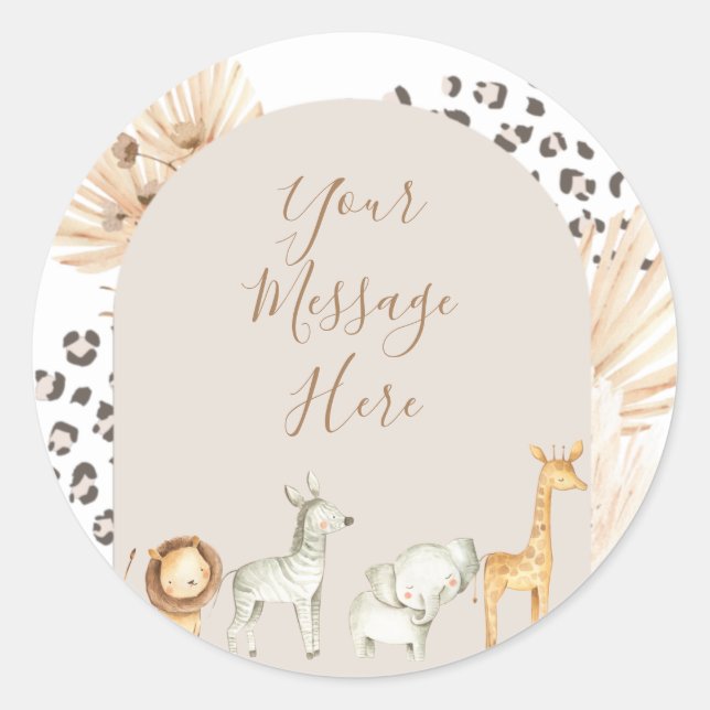 Boho Safari Animals Watercolor Message Sticker (Front)
