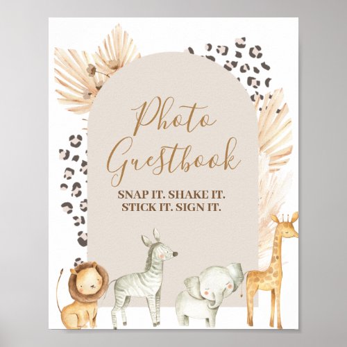 Boho Safari Animals Watercolor Photo Guestbook