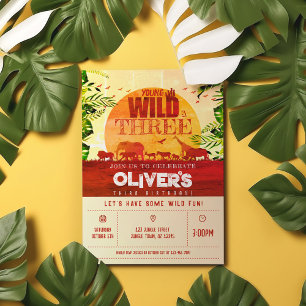 Boho Safari Animals Young Wild & Three Birthday Invitation