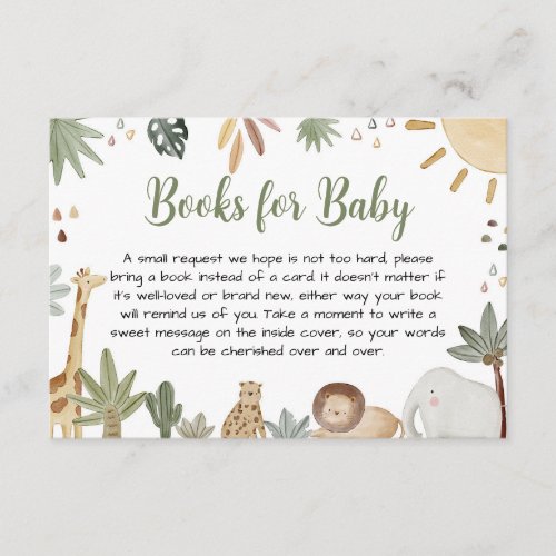 Boho Safari Baby Shower Books For Baby Enclosure Card