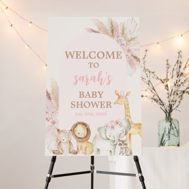 Boho Safari Baby Shower Girl Welcome foam board  (In Situ (Stand))