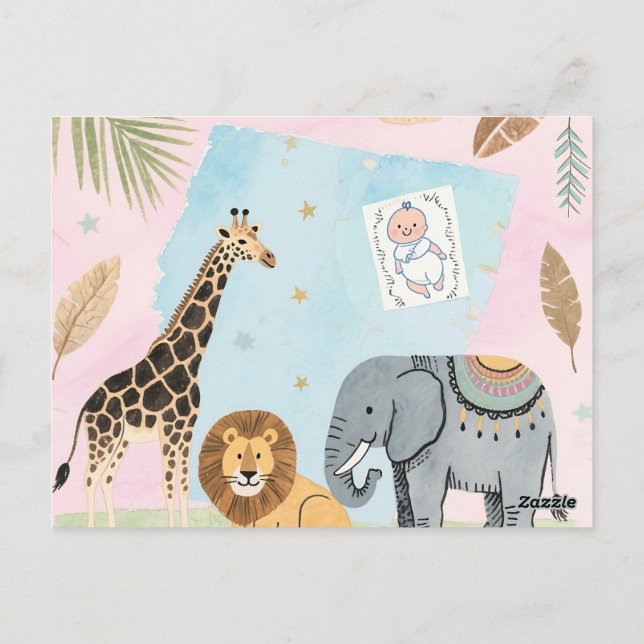 Boho Safari Baby Shower Invite - Pastel Animals (Back)