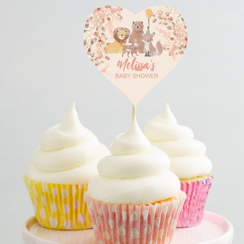 Boho Safari Blush Pink Pampas Grass Cupcake Topper Heart Sticker