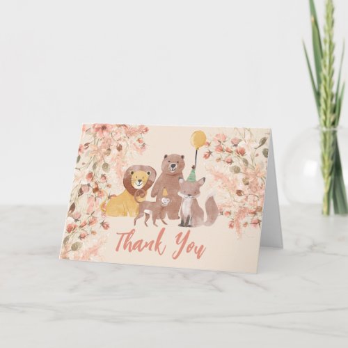 Boho Safari Blush Pink Pampas Grass photo  Thank You Card