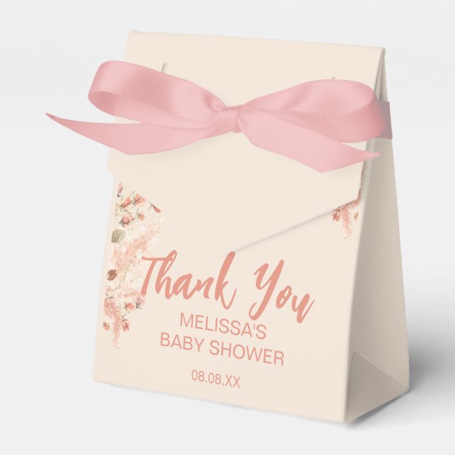 Boho Safari Blush Pink Pampas Grass Thank You Favor Boxes (Front Side)