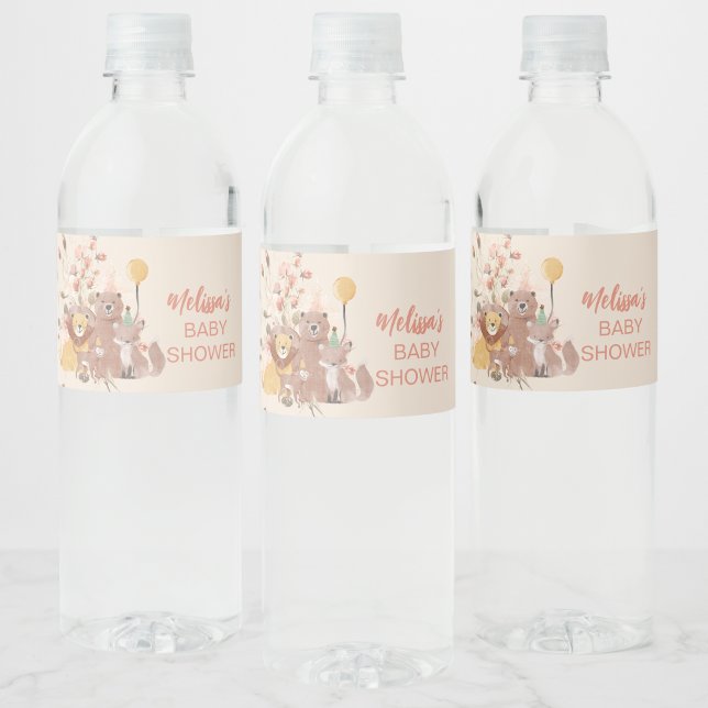 Boho Safari Blush Pink Pampas Grass  Water Bottle Label (Creator Uploaded)