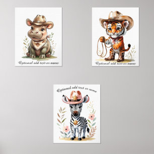 Boho Safari Cowboy Nursery Personalized Kids Room Wall Art Sets