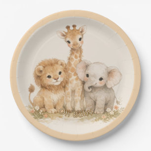 Boho Safari Cute Animal Earthy Neutral Baby Shower Paper Plates