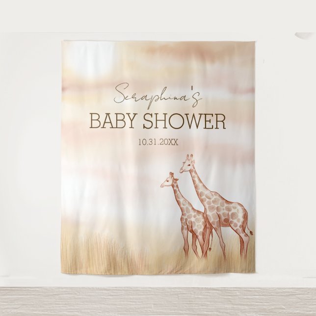 Boho Safari Giraffe Baby Shower Tapestry (Front)