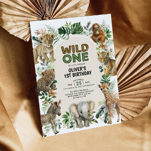 Boho Safari Jungle Animals Wild One 1st Birthday Invitation