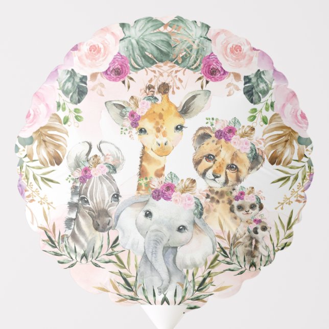 Boho Safari Jungle Wild Animals Tropical Baby Girl Balloon (Front)