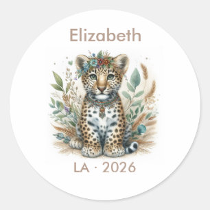Boho Safari Leopard Baby Shower Favor Classic Round Sticker