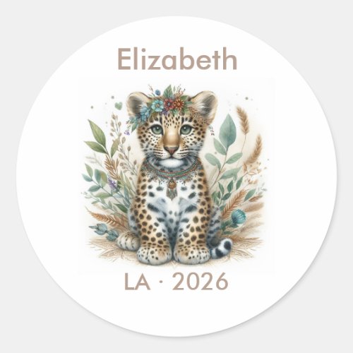 Boho Safari Leopard Baby Shower Favor Classic Round Sticker