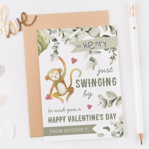 Boho Safari Monkey Classroom Valentines Day Card