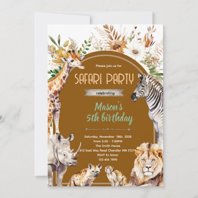 Boho safari party invitation (Front)