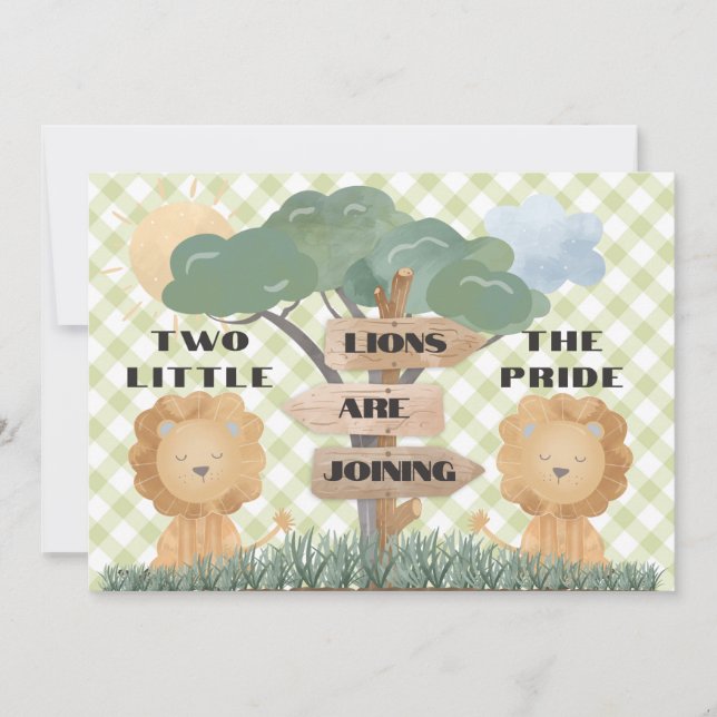 Boho Safari Twin Baby Lion Cubs Baby Shower Invitation (Front)