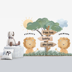 Boho Safari Twin Baby Lions Customizable Name Wall Decal