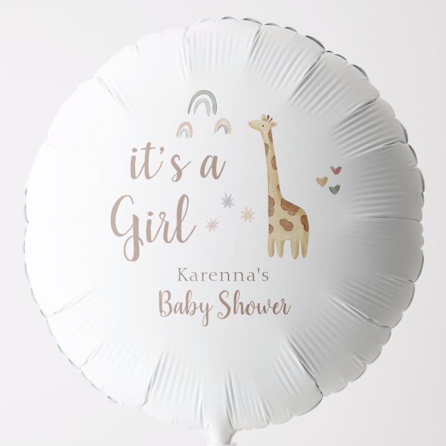 Boho Safari Watercolor It's A Girl Baby Shower Balloon (Front)
