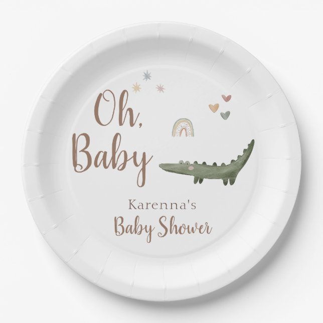 Boho Safari Watercolor Oh Baby Shower Paper Plates (Front)